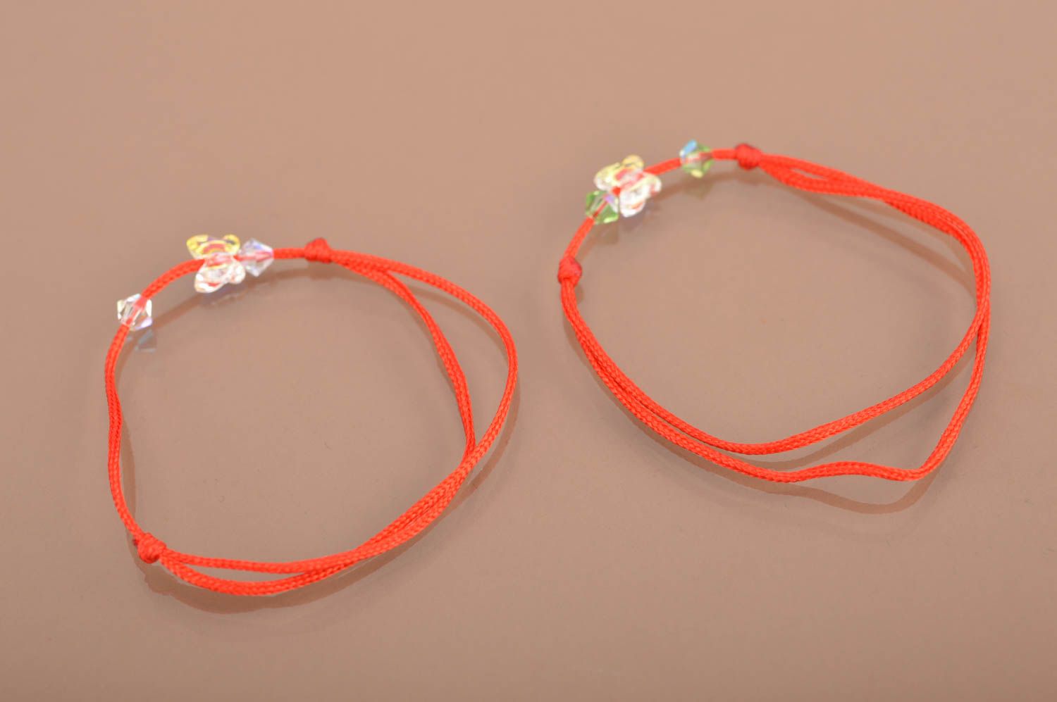 Set of 2 handmade designer textile friendship bracelet with butterflies  photo 5