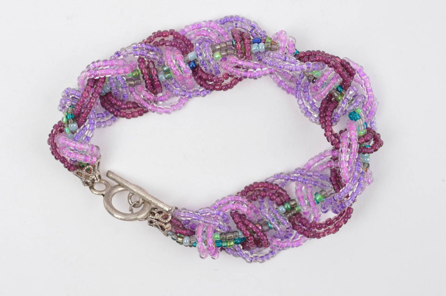 Браслет ручной работы браслет из бисера модная бижутерия сиреневый с фиолетовым фото 3