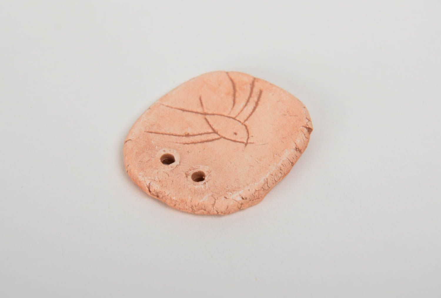 Handmade ceramic blank pendant of irregular round shape painted with pigments photo 3