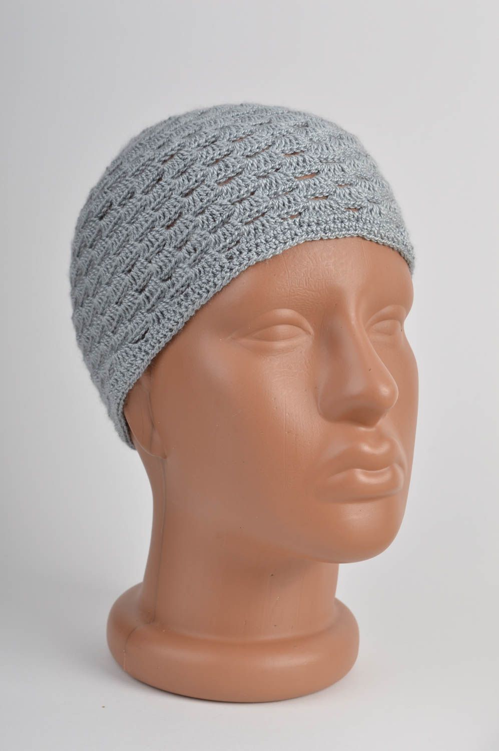 Handmade cute grey cap crocheted unusual hat for girls children accessory photo 2