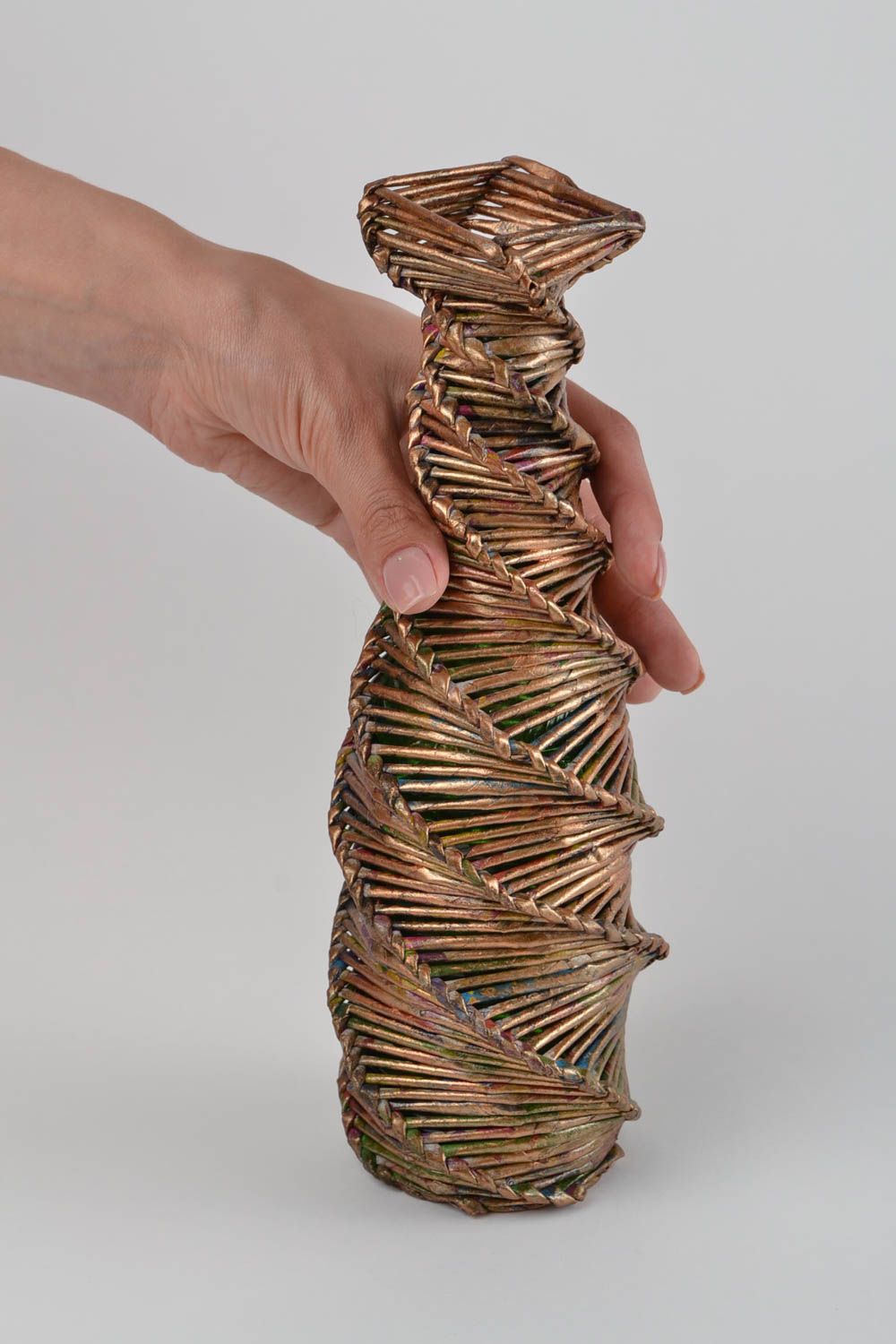 Vase décoratif fait main Déco maison bouteille tubes de papier Cadeau femme photo 2