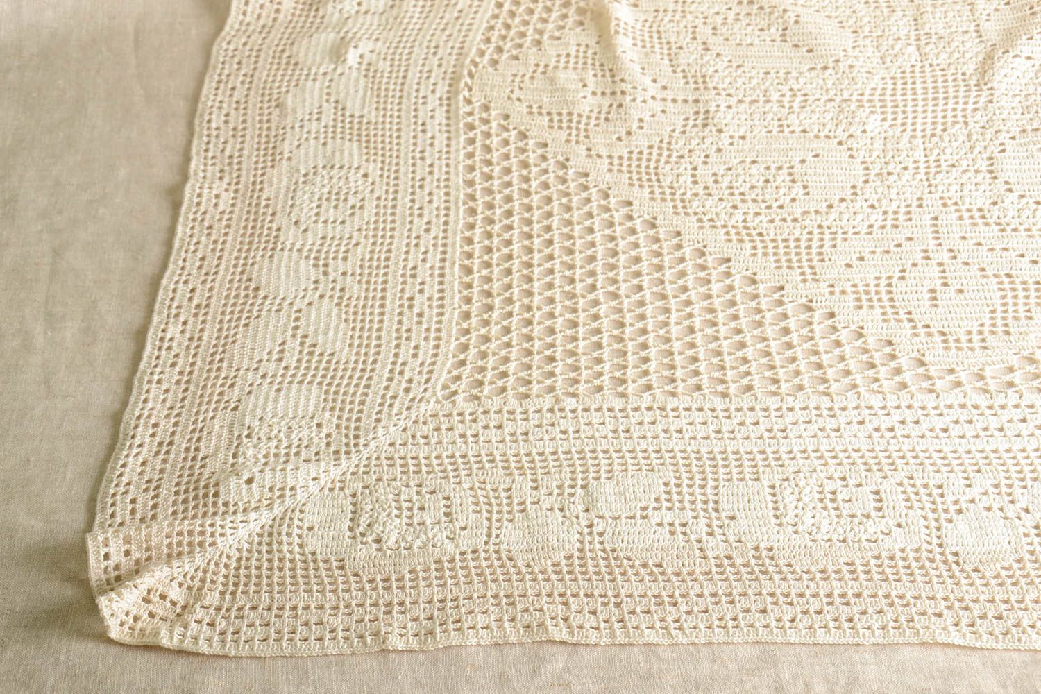 Handmade crocheted tablecloth unique designer textile kitchen interior decor photo 5