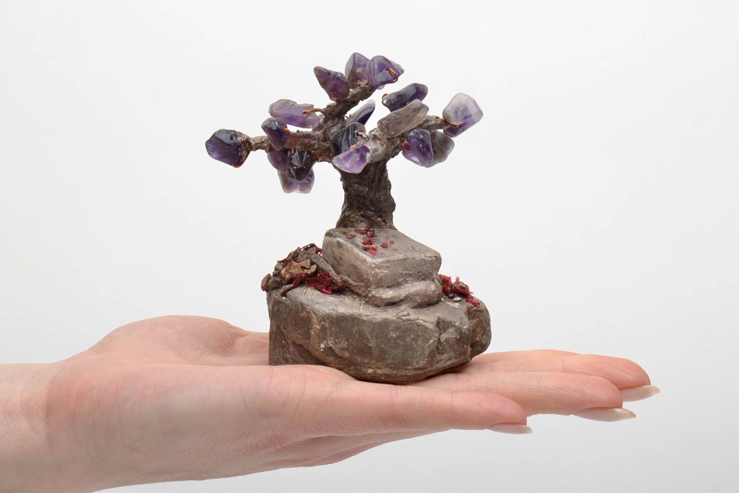 Arbre de vie en pierres naturelles décoratif artificiel fait main couleur mauve photo 2