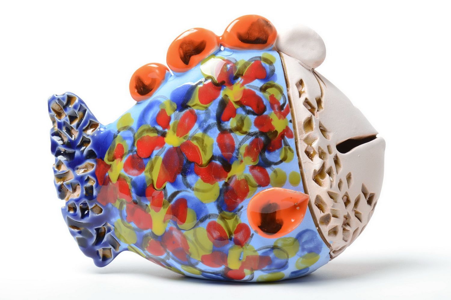 Colorful handmade semi porcelain money box unusual beautiful Fish photo 3