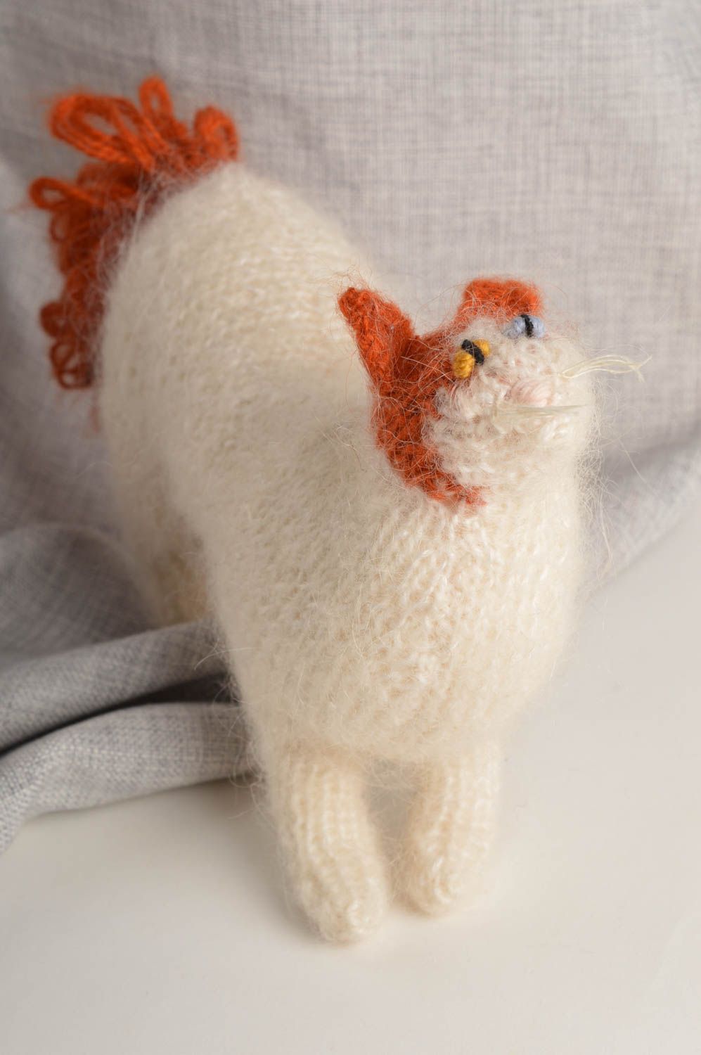 Peluche chat turc de Van Jouet fait main tricoté en mohair Cadeau pour enfant photo 2