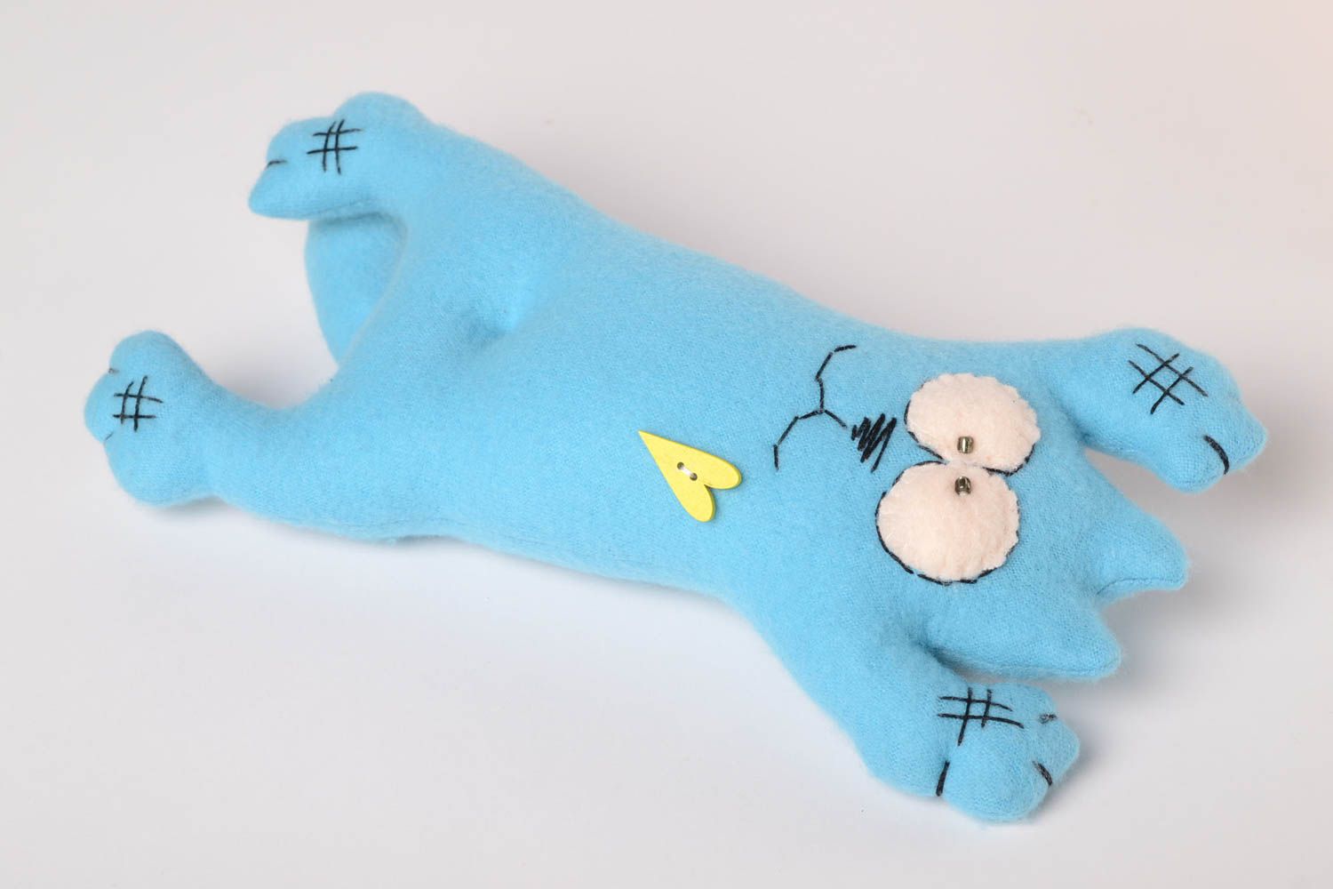 Jouet mou fait main Déco maison chat bleu ciel design Cadeau pour enfant photo 3