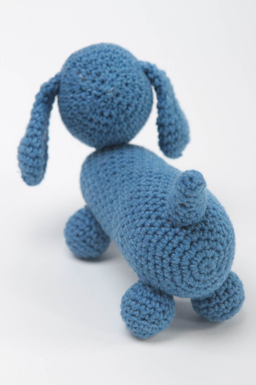 Jouet enfant Peluche tricotée fait main Cadeau original teckel bleu sympa photo 4