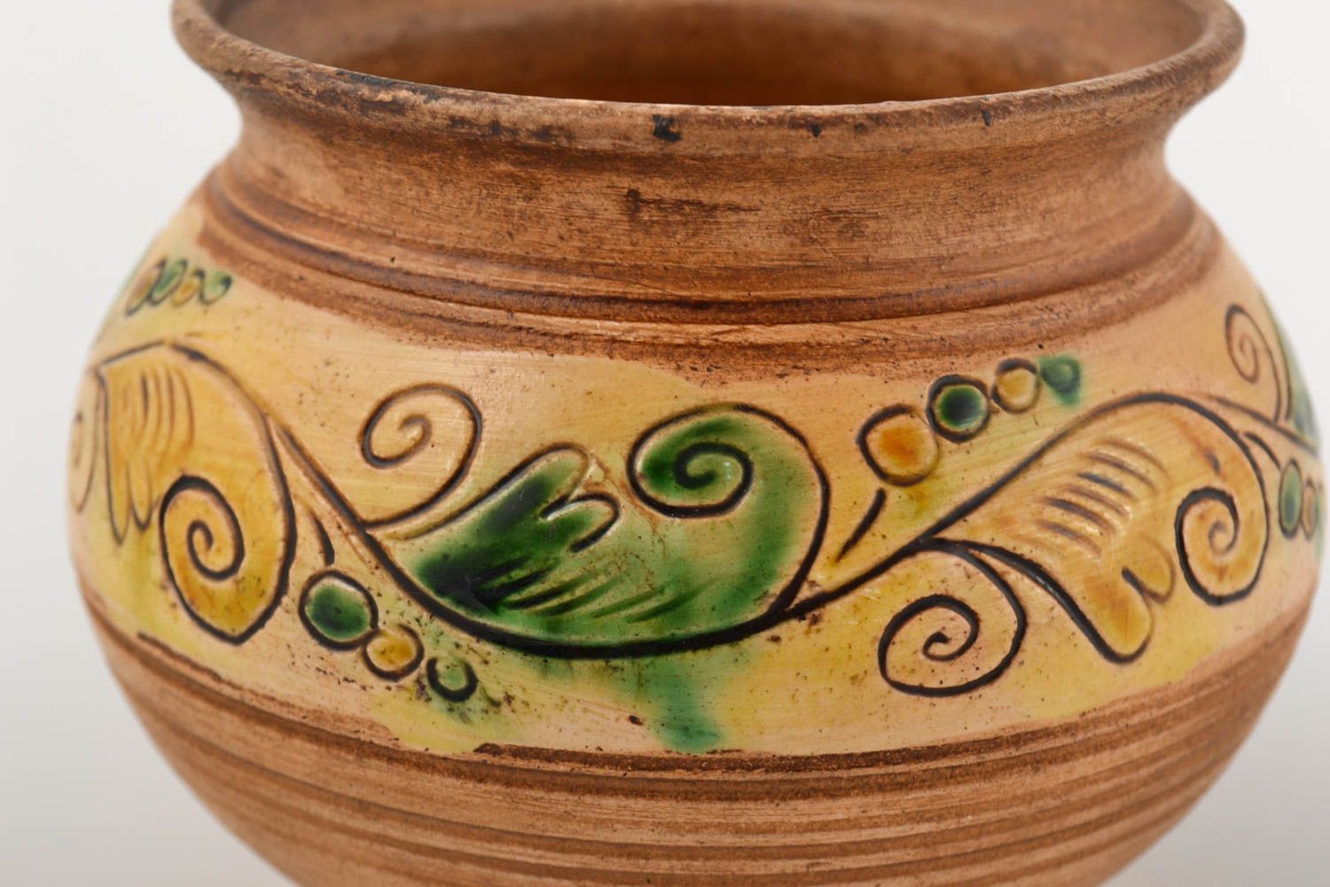 Keramik Topf handmade Ton Geschirr Küchen Zubehör 400 ml mit Bemalung schön foto 2