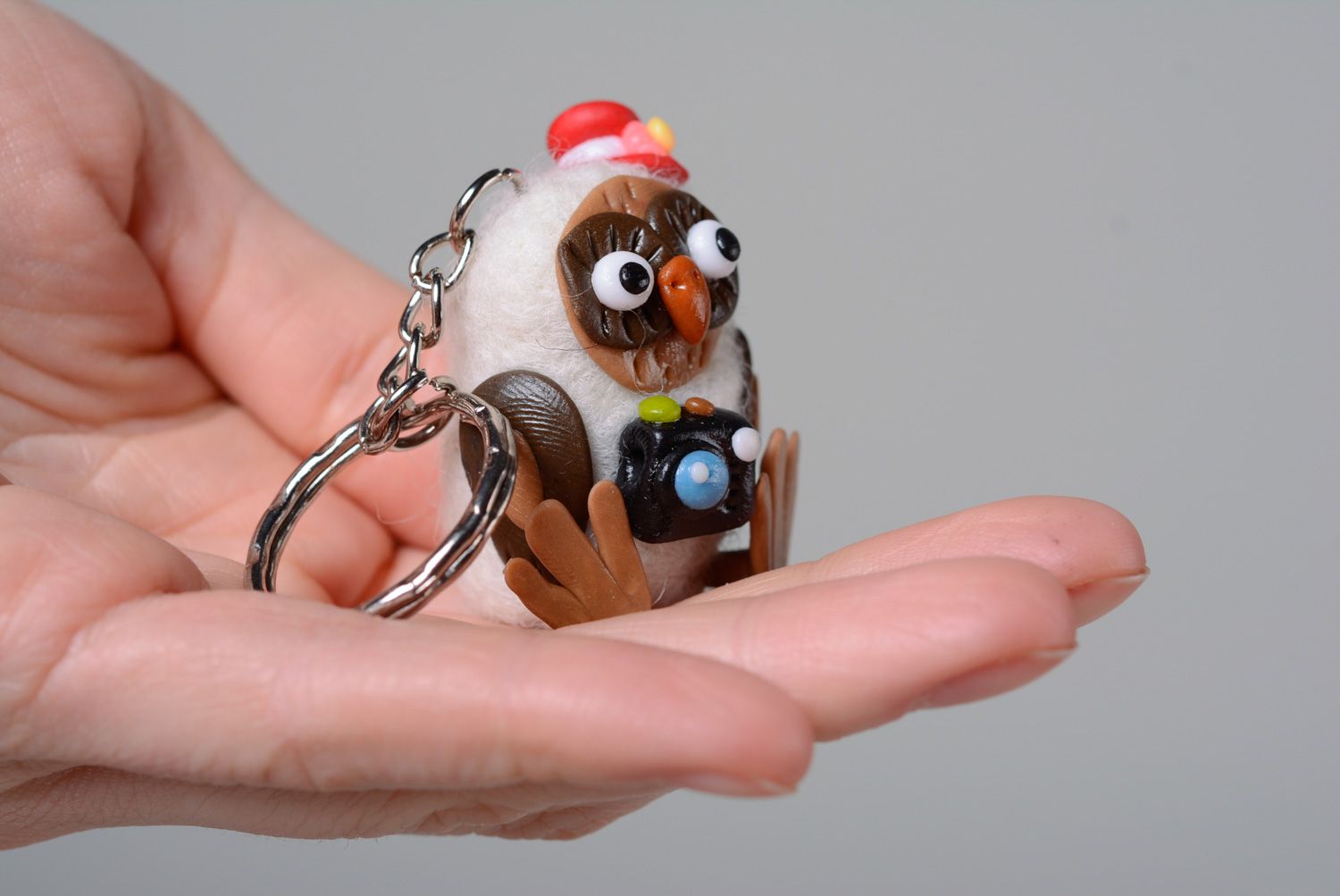 Handmade toy keychain made of wool and plastic Owl photo 5