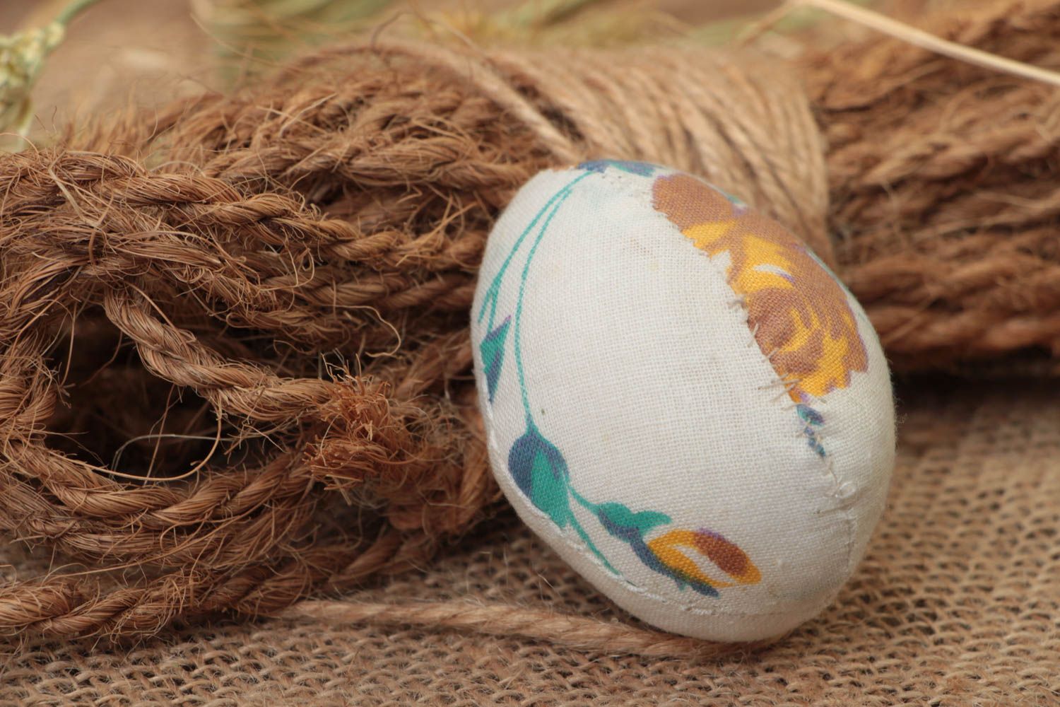 Designer soft textile toy Easter egg handmade accessory made of calico photo 1