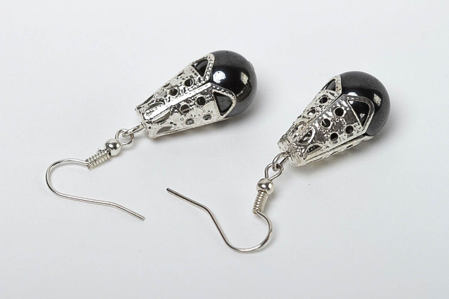 Perlen Ohrhänger handmade Ohrringe Geschenk für Frauen mit Hämatit schwarz  foto 4