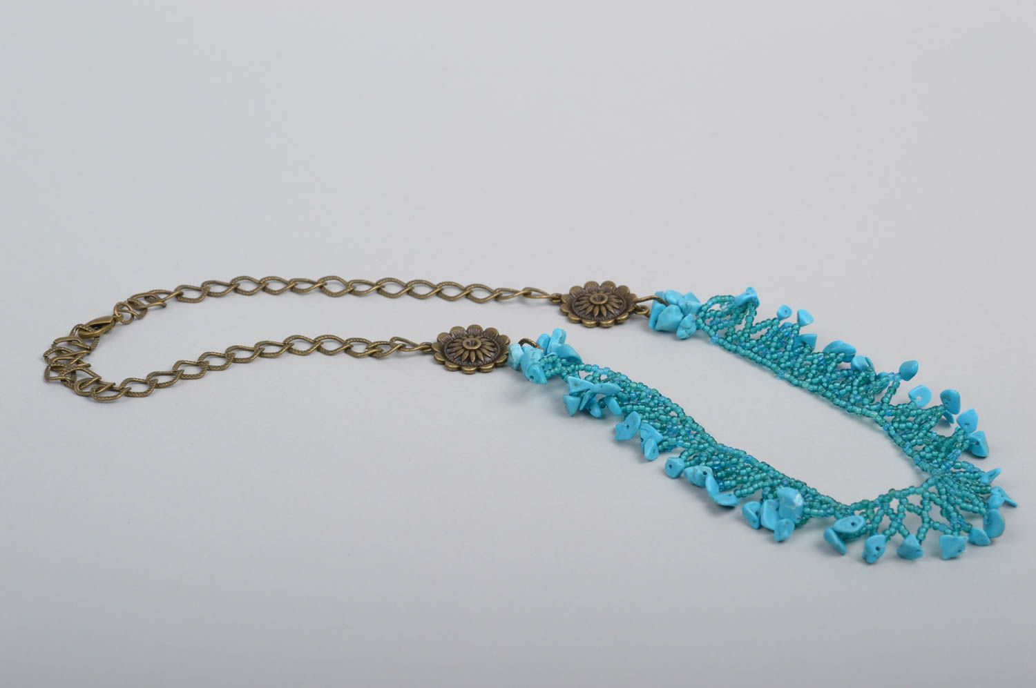 Collier turquoise chaîne Bijou fait main avec perles de rocaille Cadeau femme photo 2