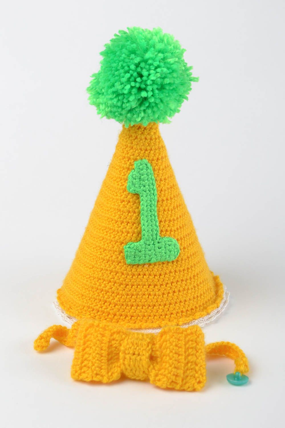 Bonnet tricot fait main Noeud papillon Déguisement enfant jaune vert acrylique photo 1