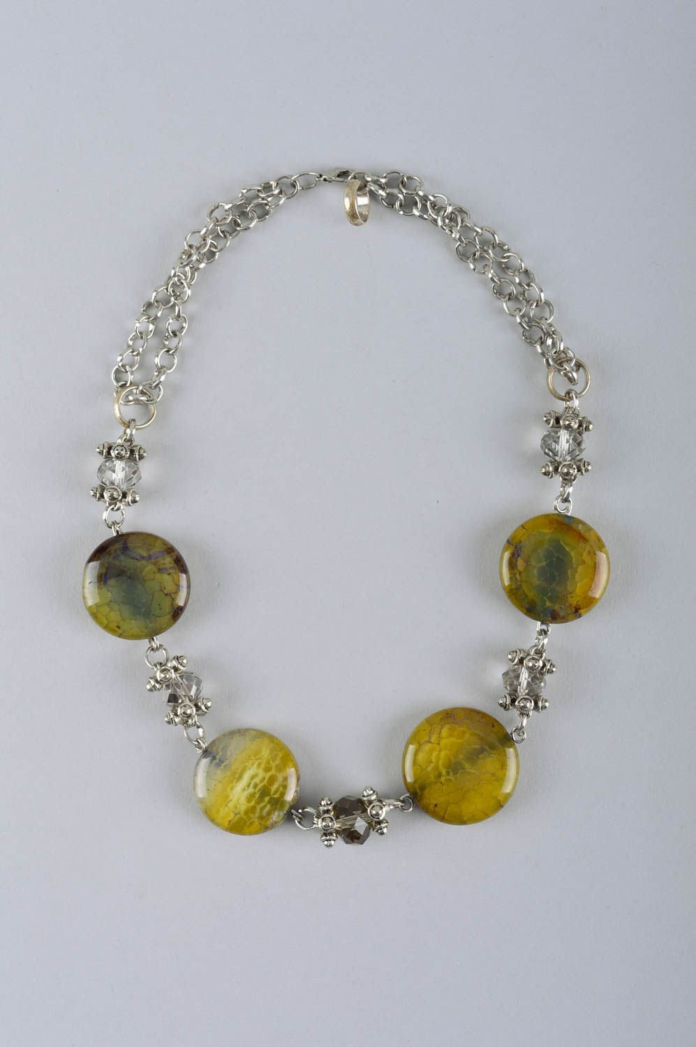 Handmade natural stones metal designer necklace unique present for woman photo 2
