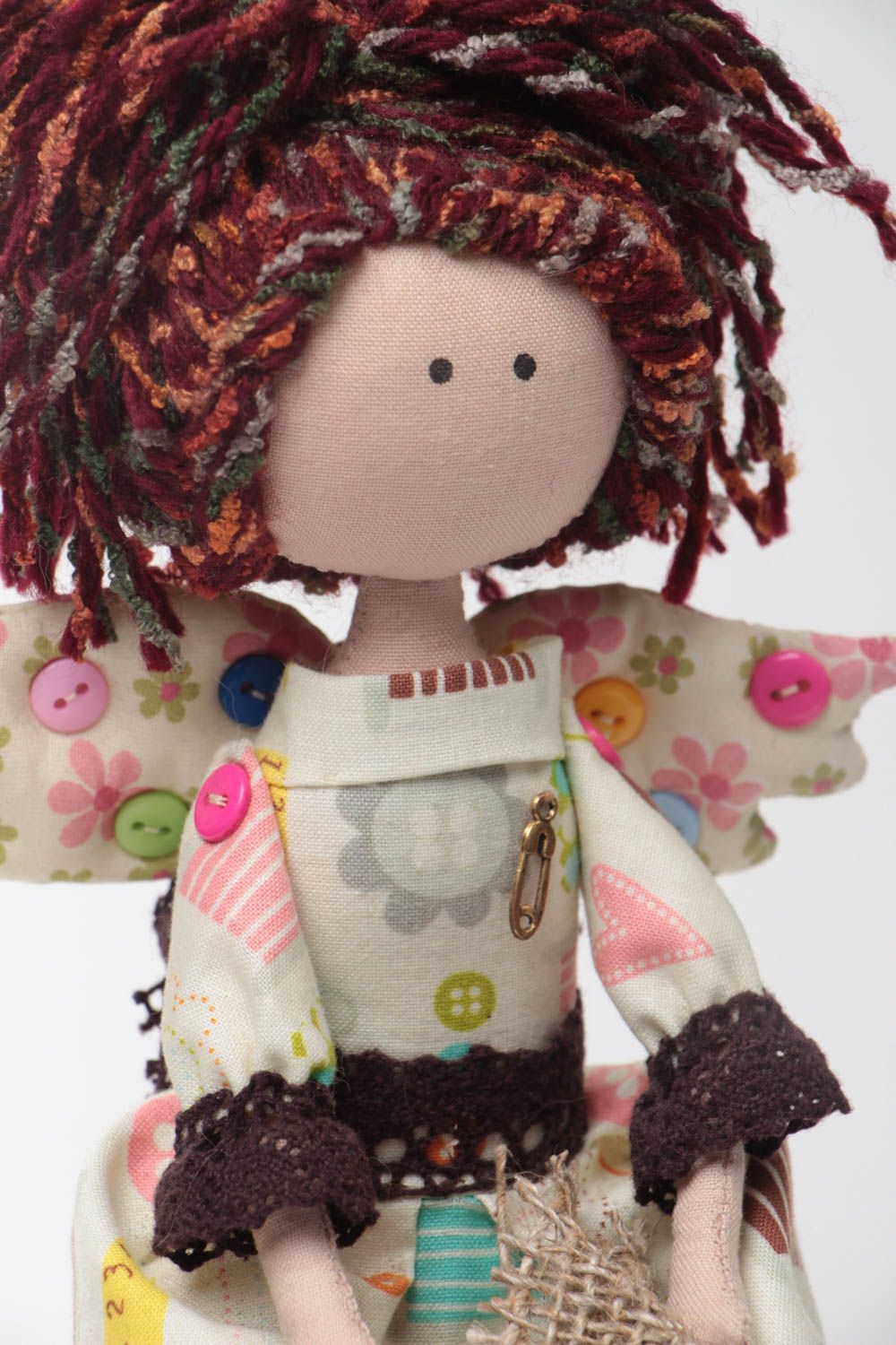 Авторская кукла из ткани декоративная на пуфике рукодельница ручная работа  фото 3
