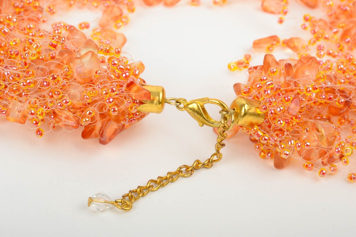 Collier perles rocaille Bijou fait main Accessoire femme volumineux orange photo 4