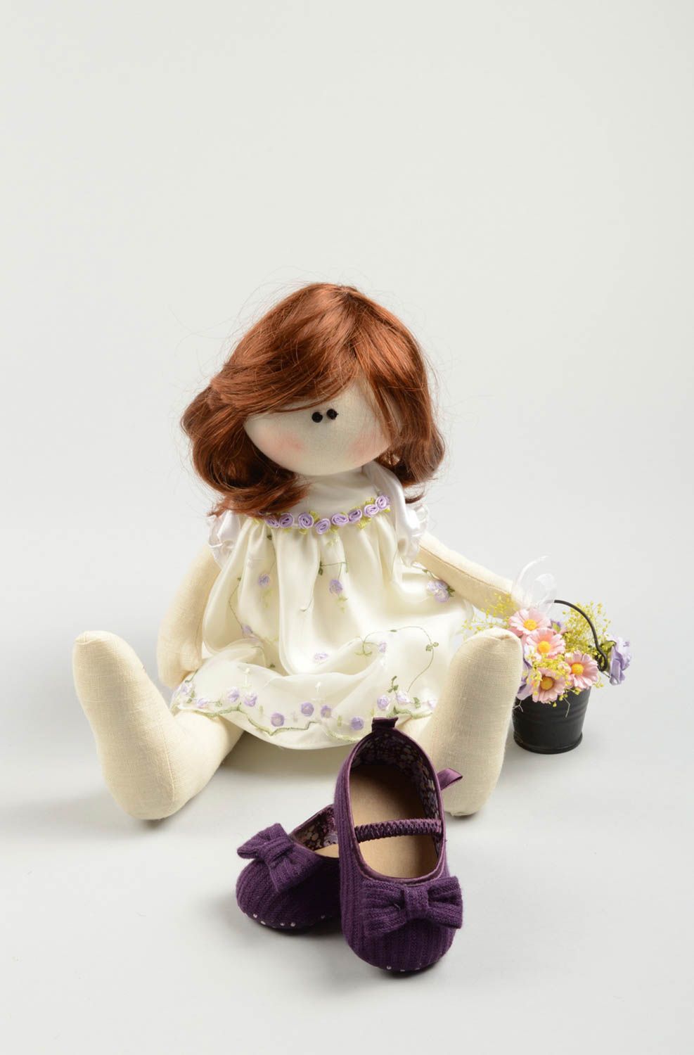 Кукла ручной работы кукла из ткани мягкая кукла из льна в летнем платье фото 4