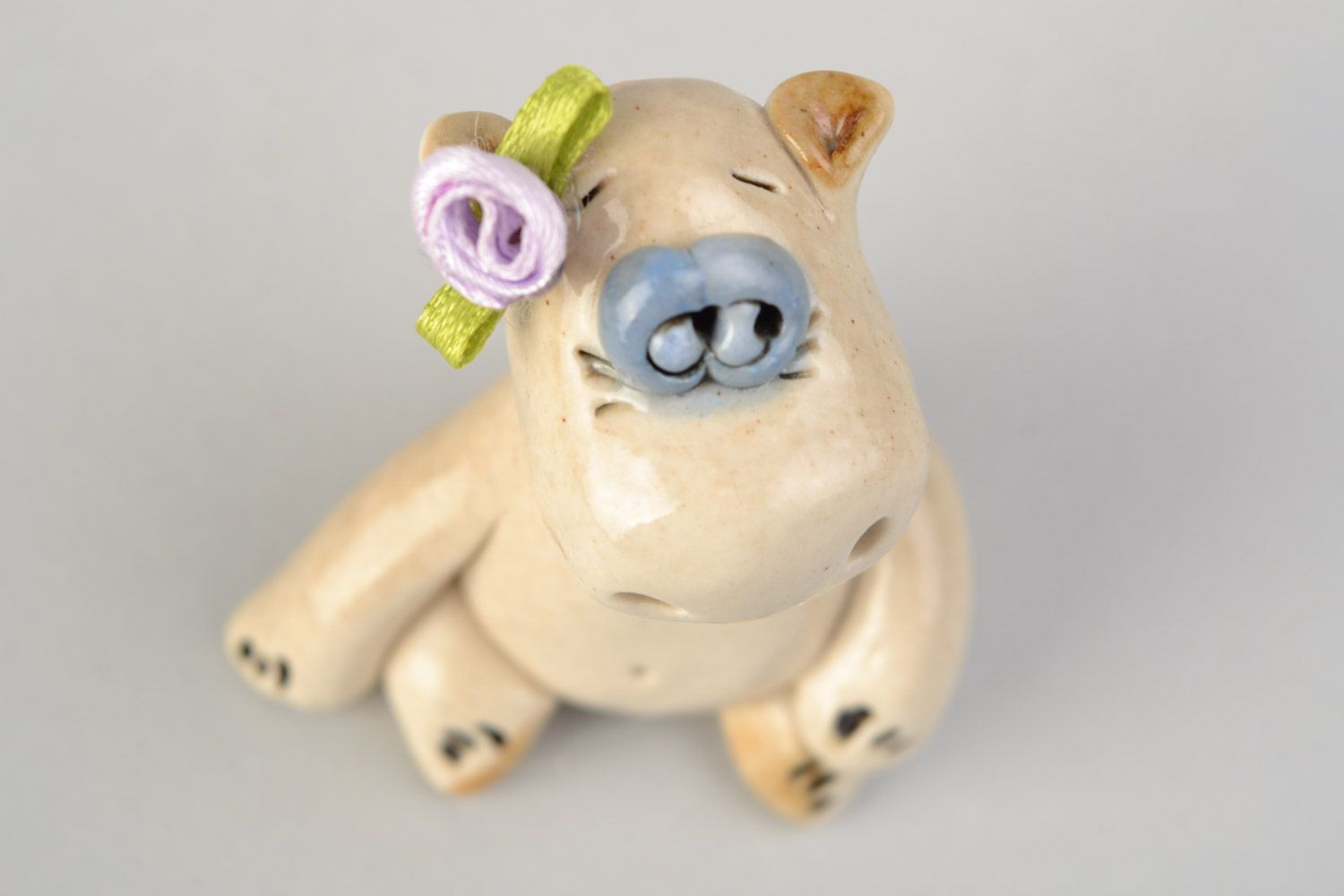 Ceramic decorative handmade painted figurine of Hippo for nursery interior  photo 3