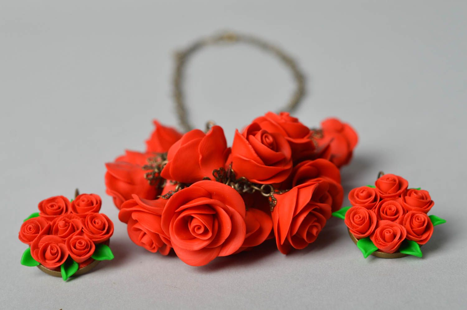Damen Collier handgemachter Schmuck Juwelier Modeschmuck Ohrringe Blumen Rosen foto 3