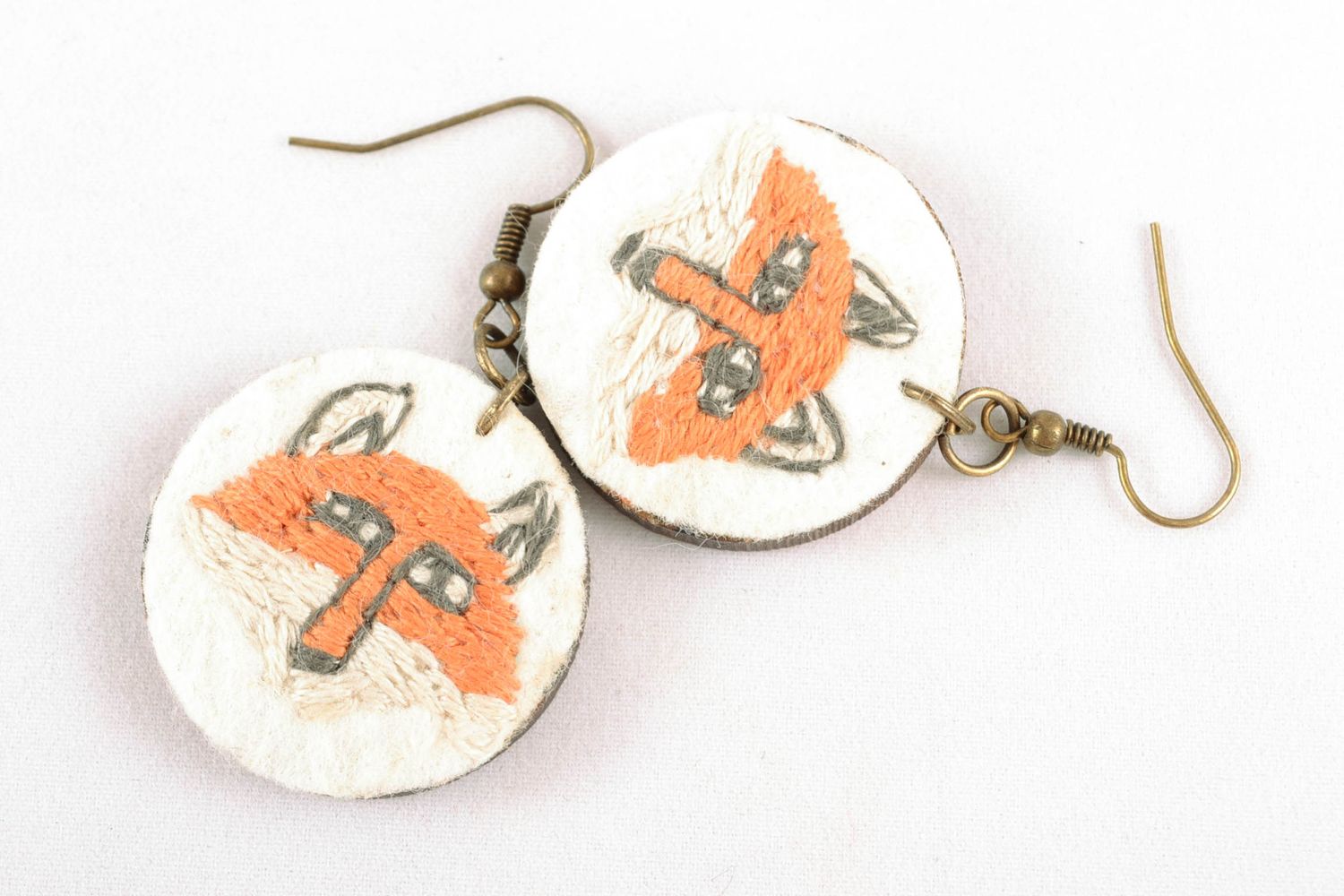 Handmade earrings with embroidery Fox photo 3