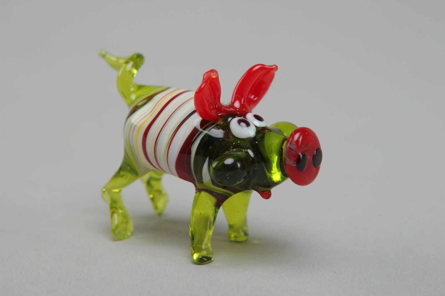Petite figurine en verre au chalumeau Cochon décoration faite main cadeau photo 1