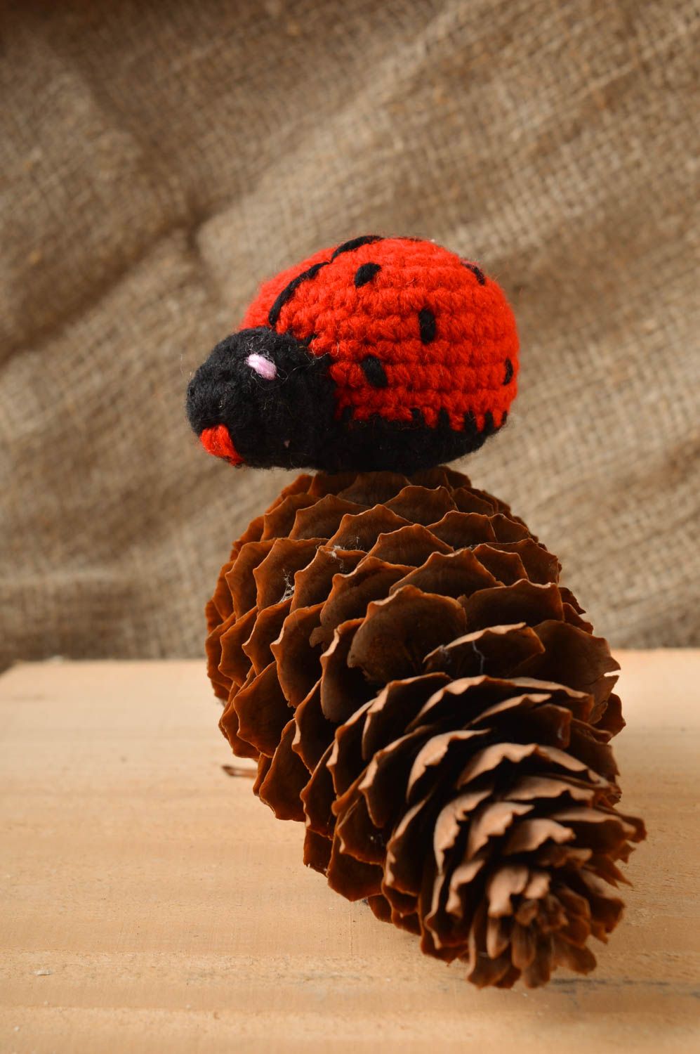 Soft crocheted handmade beautiful bright toy ladybug for kids photo 1