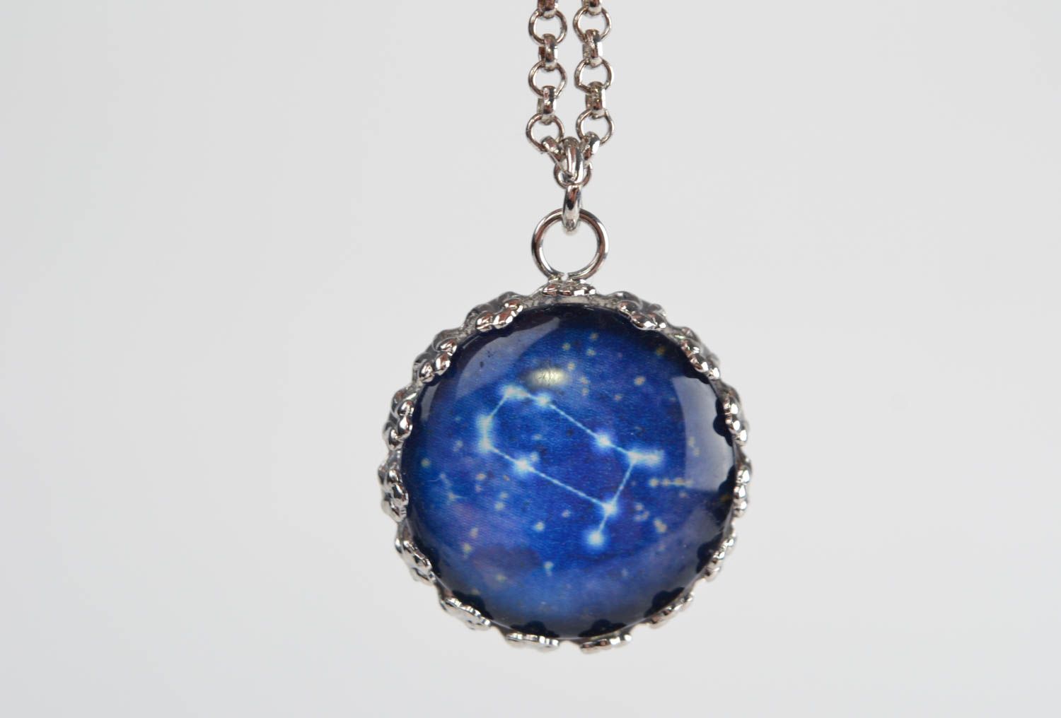 Beautiful handmade glass zodiac pendant with metal chain Gemini photo 4