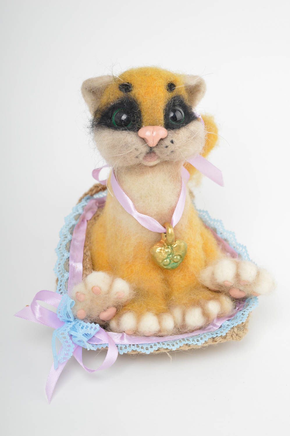 Muñeco de fieltro hecho a mano juguete original regalo especial Gato amarillo foto 3