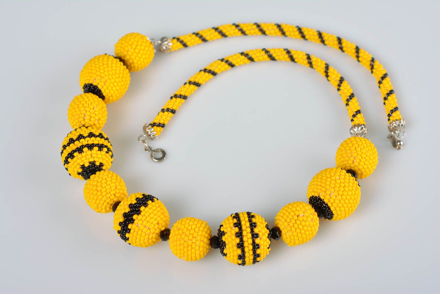 Beaded necklace of yellow color handmade bright designer stylish accessory photo 1