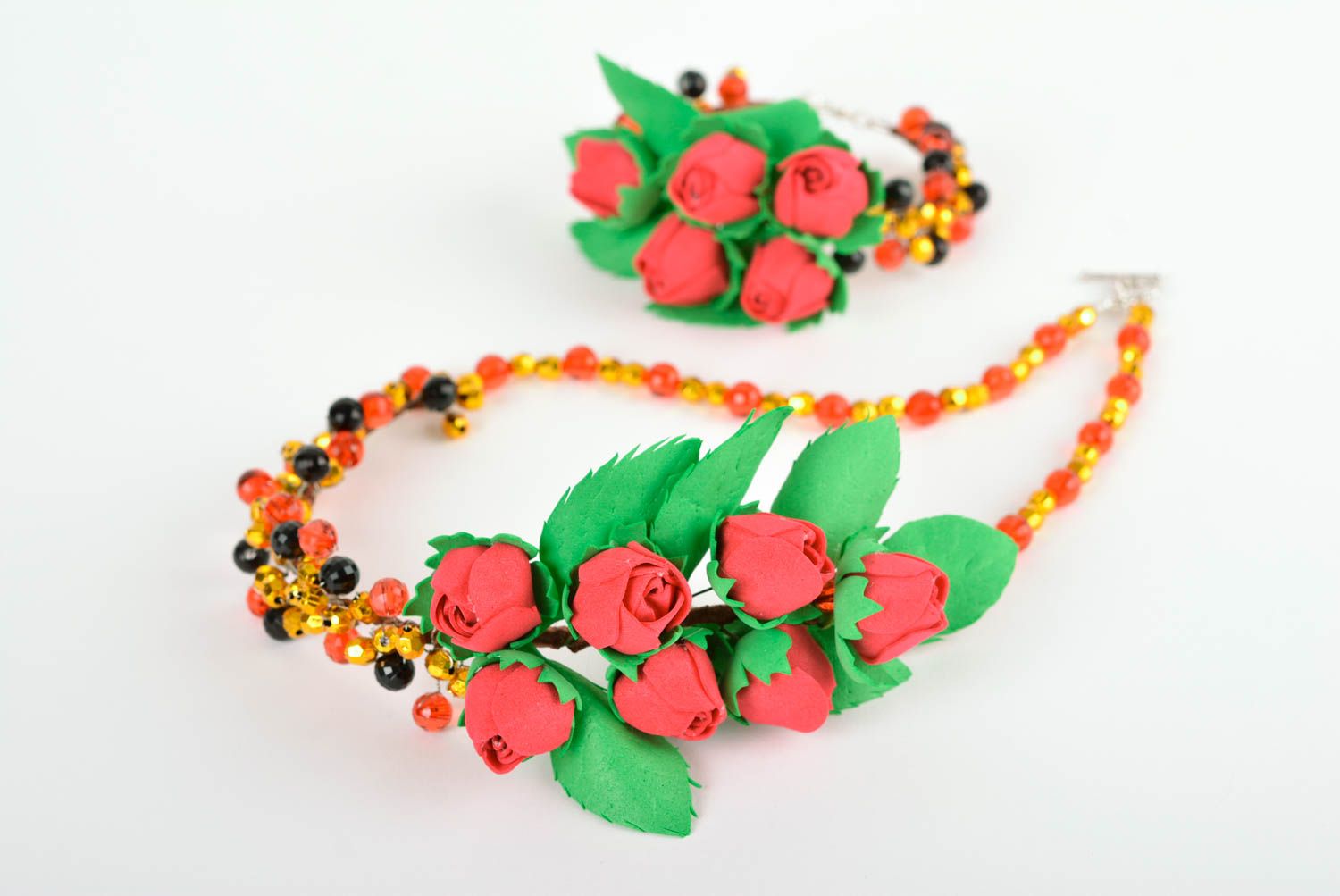 Foamiran bracelet handmade beaded necklace stylish accessories for women photo 1