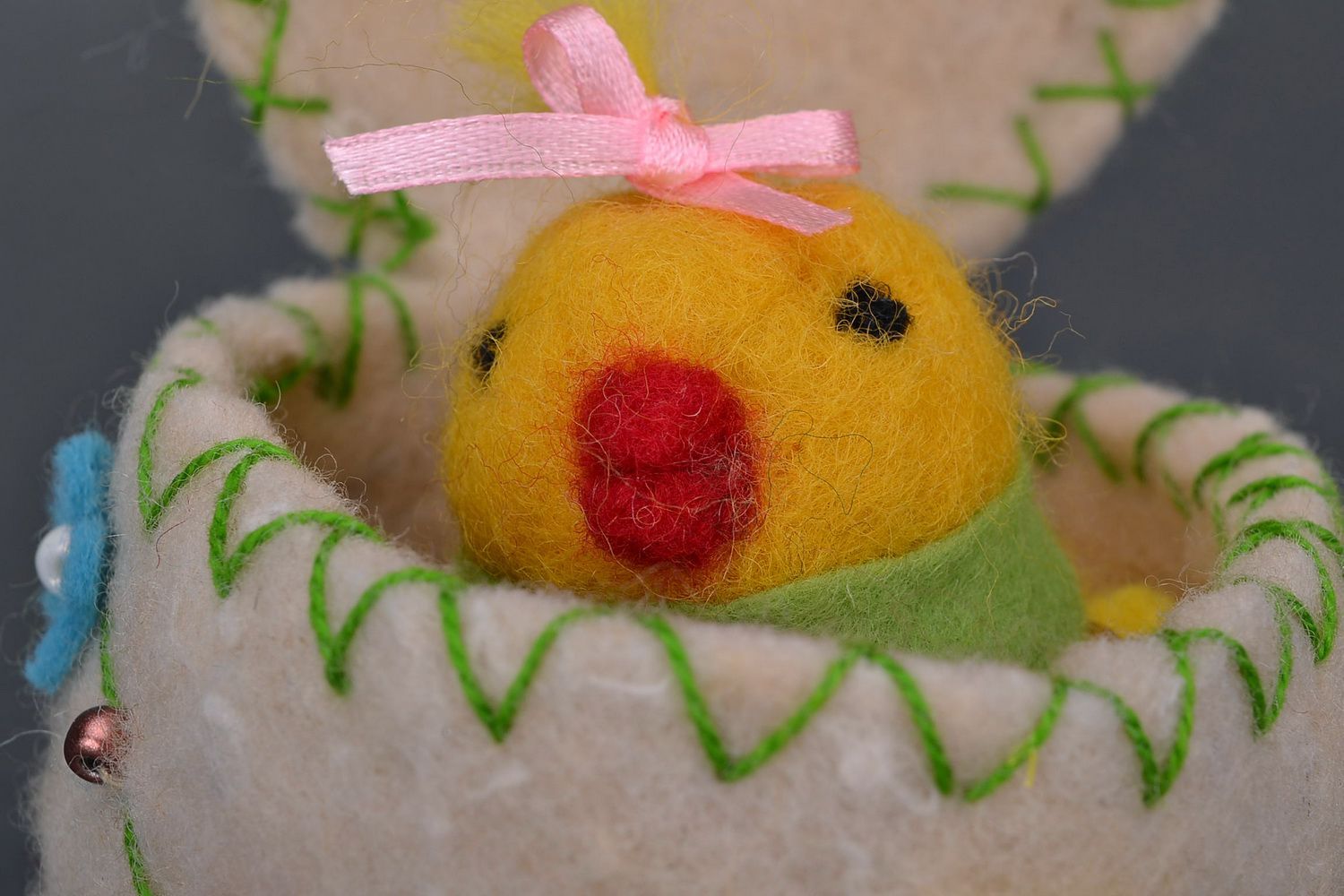Soft toy made from wool Chicken in egg photo 2