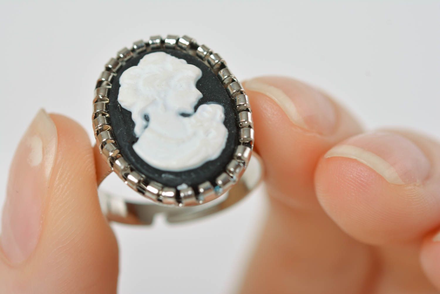 Oval vintage ring stylish jewelry unusual handmade ring cute ring with cameo photo 4