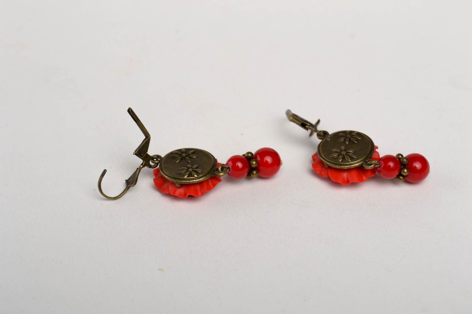 Handmade designer stylish earrings red poppies earrings elegant jewelry photo 3