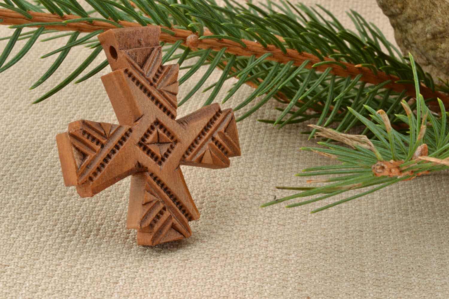Wooden cross with carvings photo 1