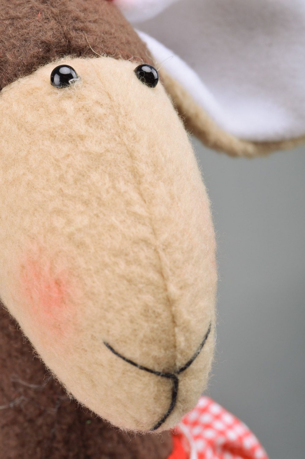 Handmade fabric soft toy sheep in checkered dress photo 4