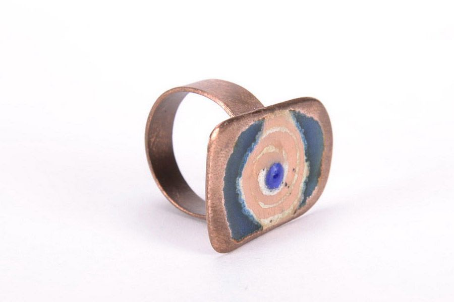 Copper ring with painting using hot enamel photo 5