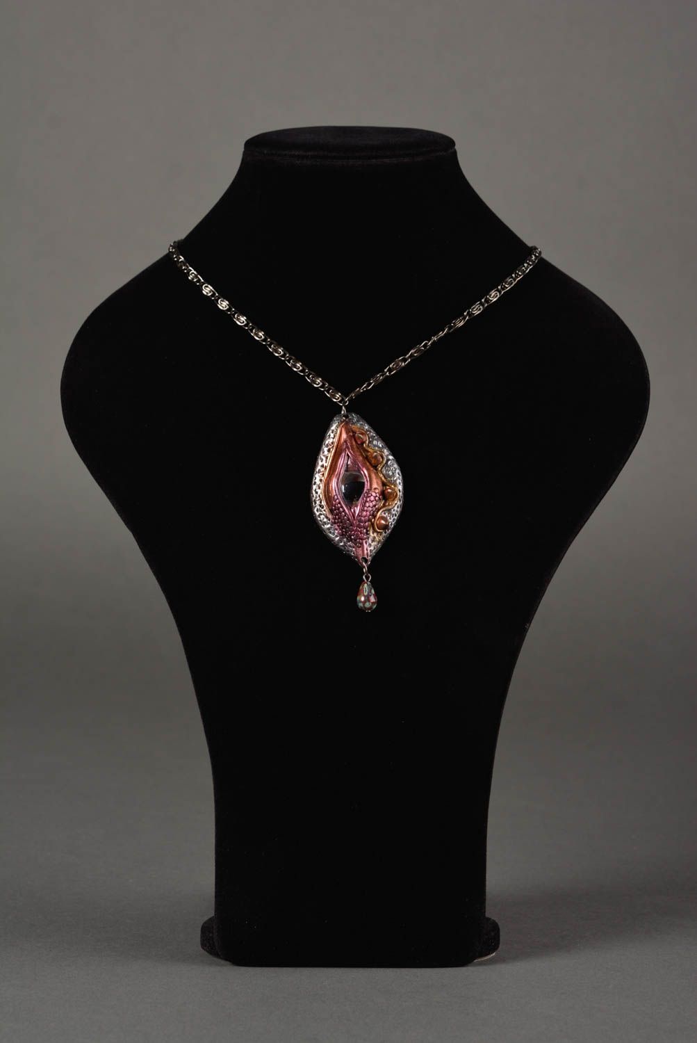 Handmade unusual plastic necklace polymer clay pendant stylish jewelry present photo 2