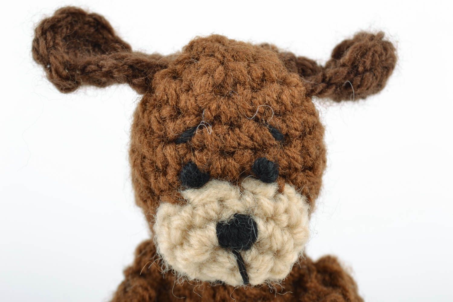 Small handmade crocheted woolen finger toy brown Doggy for home theatre photo 4