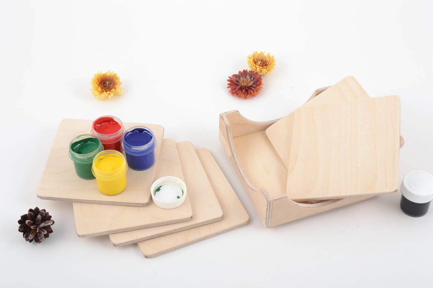 Tassen Untersetzer Set aus Furnierholz für Bemalung oder Decoupage handgemacht foto 1