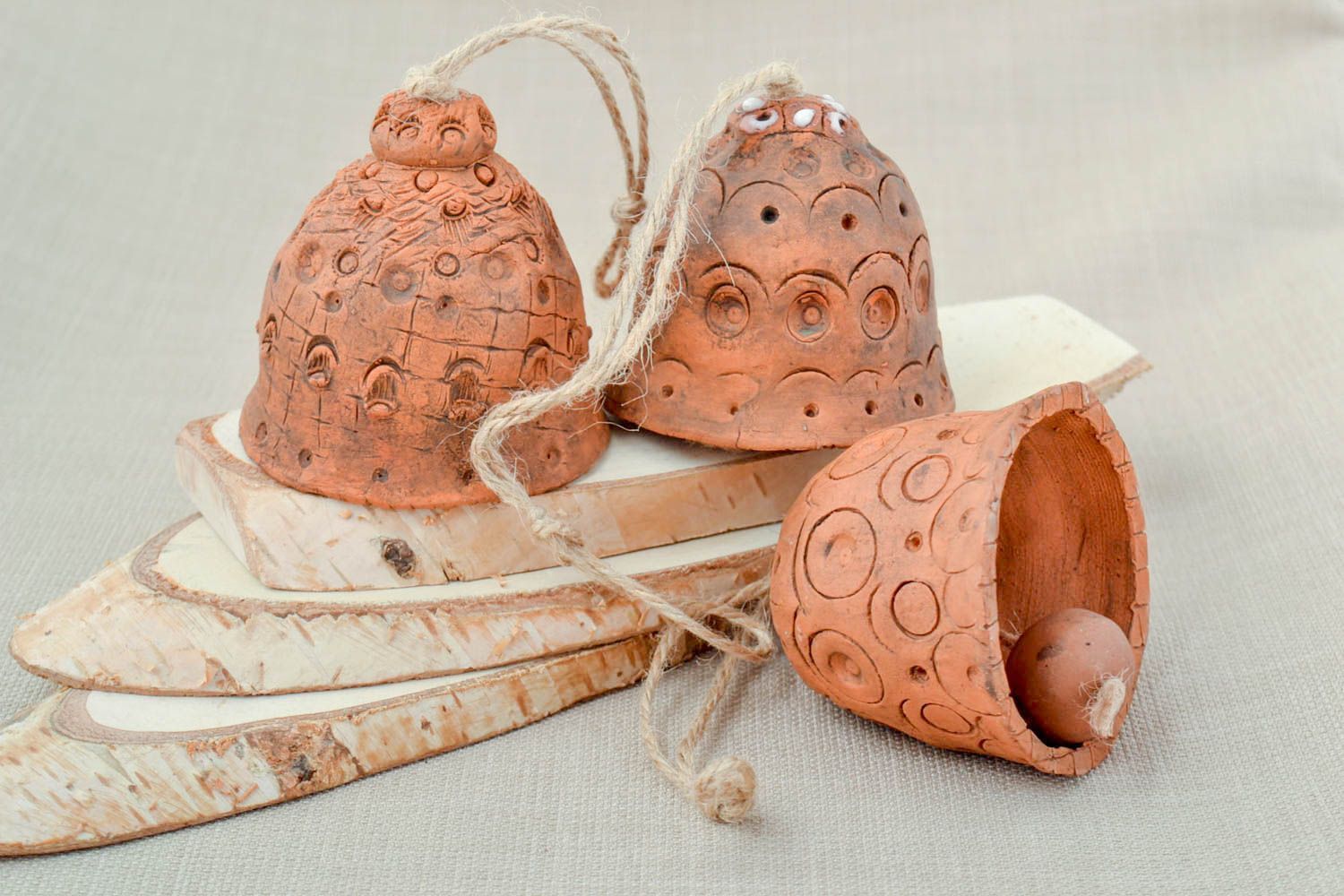 Handmade 3 clay bells unique festive ceramic presents designer interior ideas photo 1