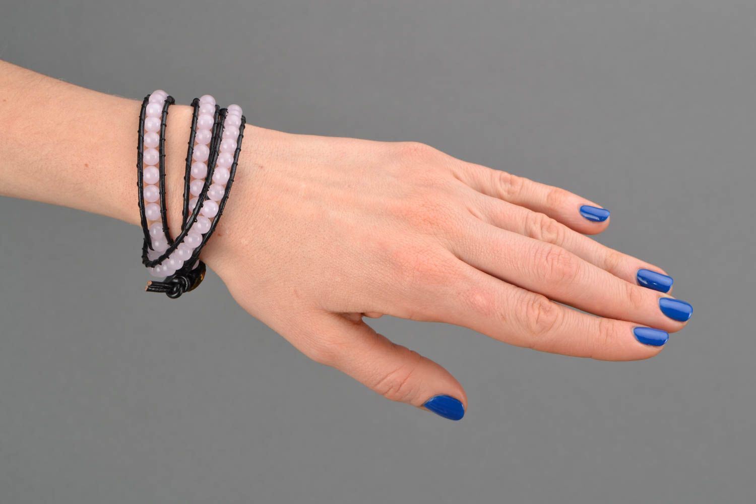 Multi-row woven bracelet with pink quartz photo 2