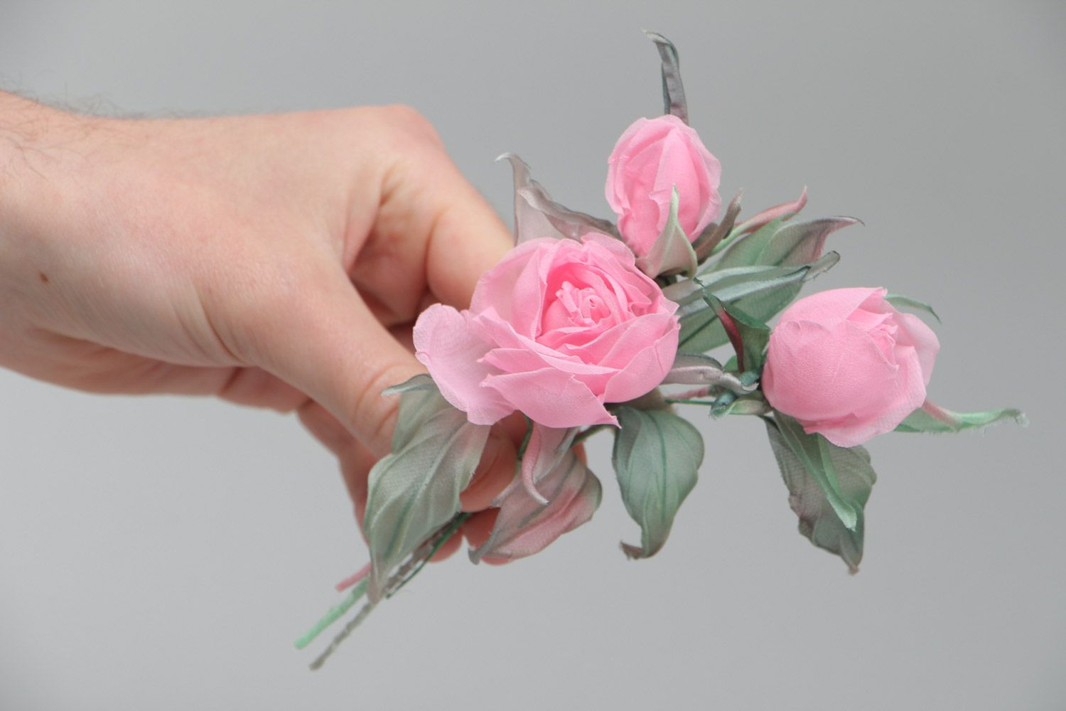 Handmade designer fabric flower brooch pink tender accessory for tender girl photo 5