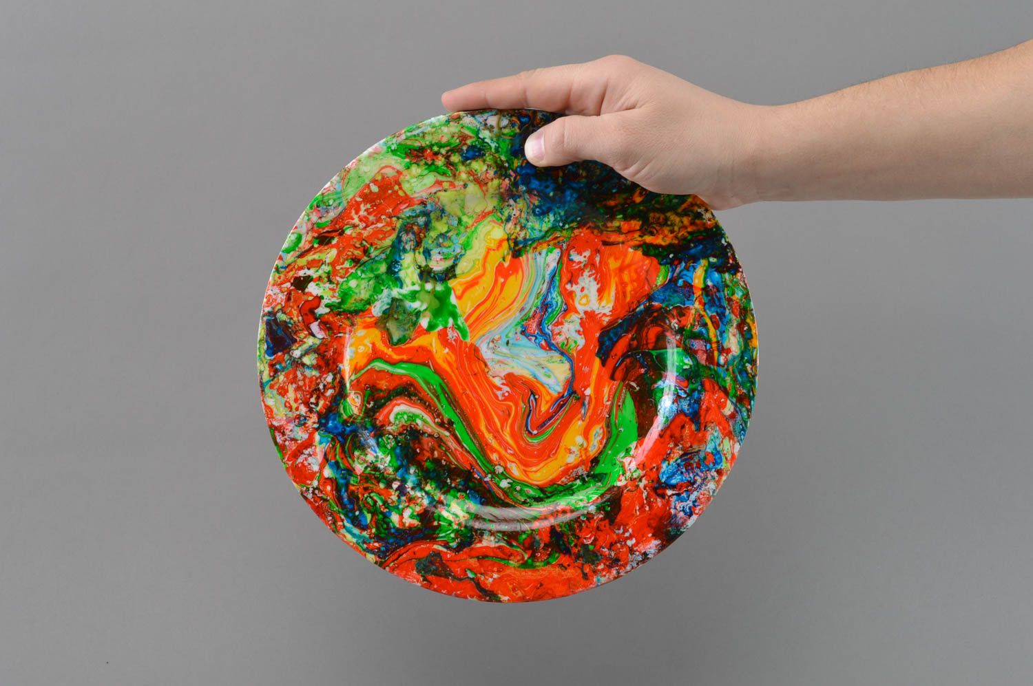 Beautiful bright handmade designer glass wall plate with marbling Revival photo 4