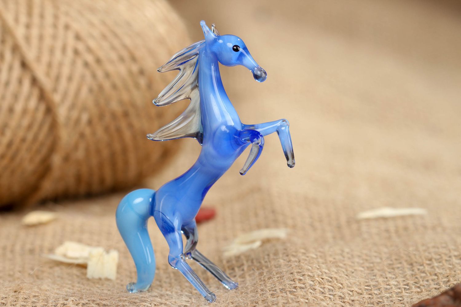Лэмпворк фигурка из стекла Лошадь голубая фото 5