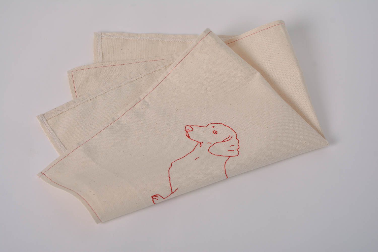 Handmade designer fabric dish towel with cute embroidered badger dog photo 4
