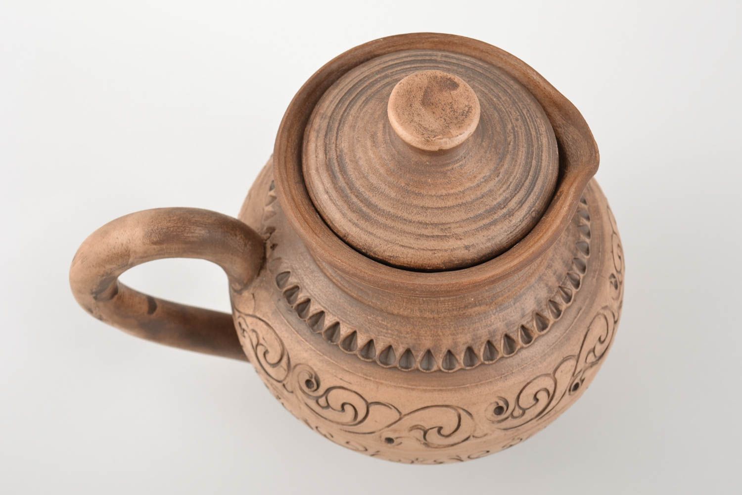 Keramik Krug mit Motiv mit Deckel für Milch Wein Saft 1 L Handarbeit foto 2