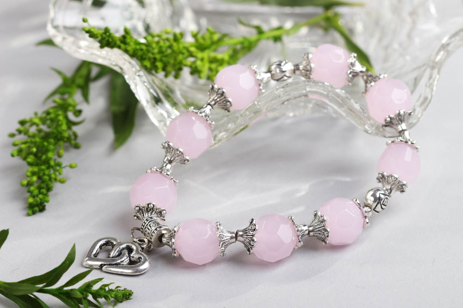 Handmade pink quartz stone bracelet fashion bracelet jewelry with natural stone photo 1