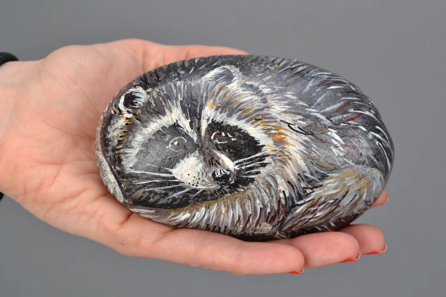 Painted sea stone for home decor Raccoon photo 2