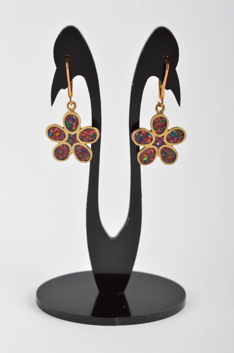 Handmade brass female earrings beautiful flower earrings elegant accessory photo 2