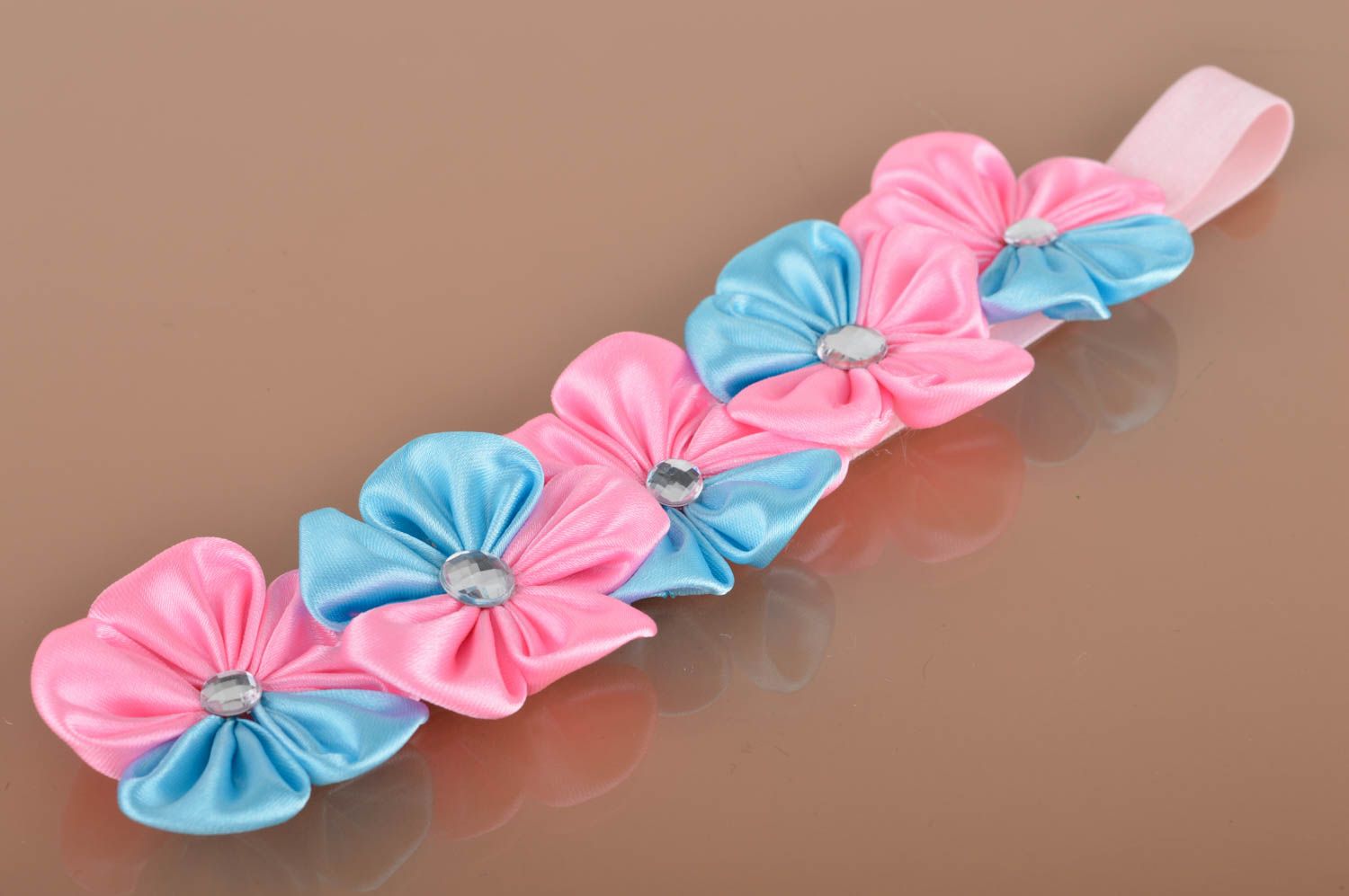 Beautiful festive handmade children's kanzashi textile flower headband  photo 5